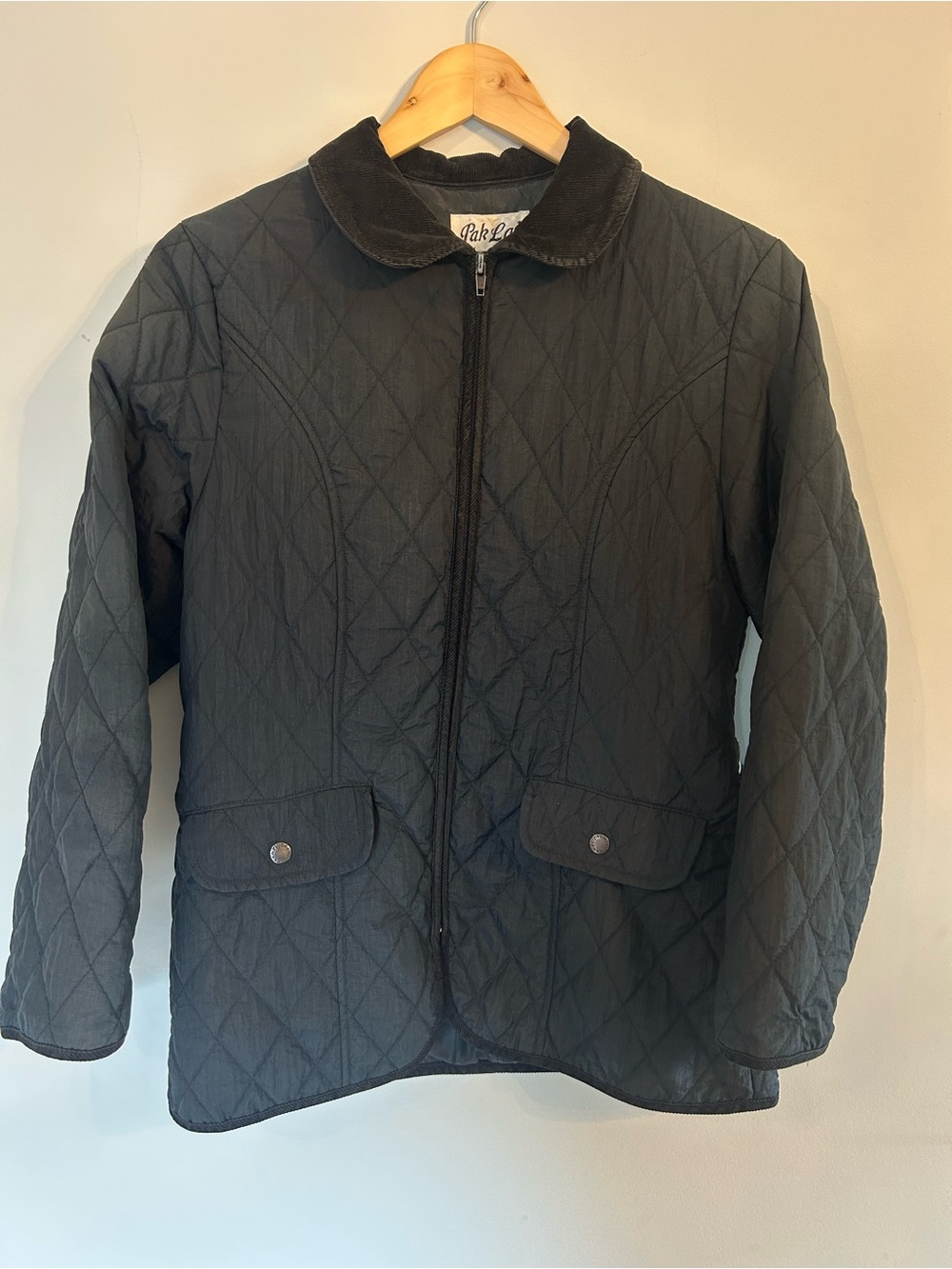 Vintage Black Quilt Chore Jacket Corduroy Collar Fall Barn Coat S